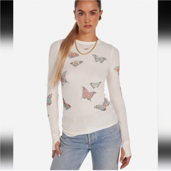 Lauren Moshi Tops - Lauren Moshi Thermal Mckinley Butterfly Top Long Sleeve Tee EUC Size S